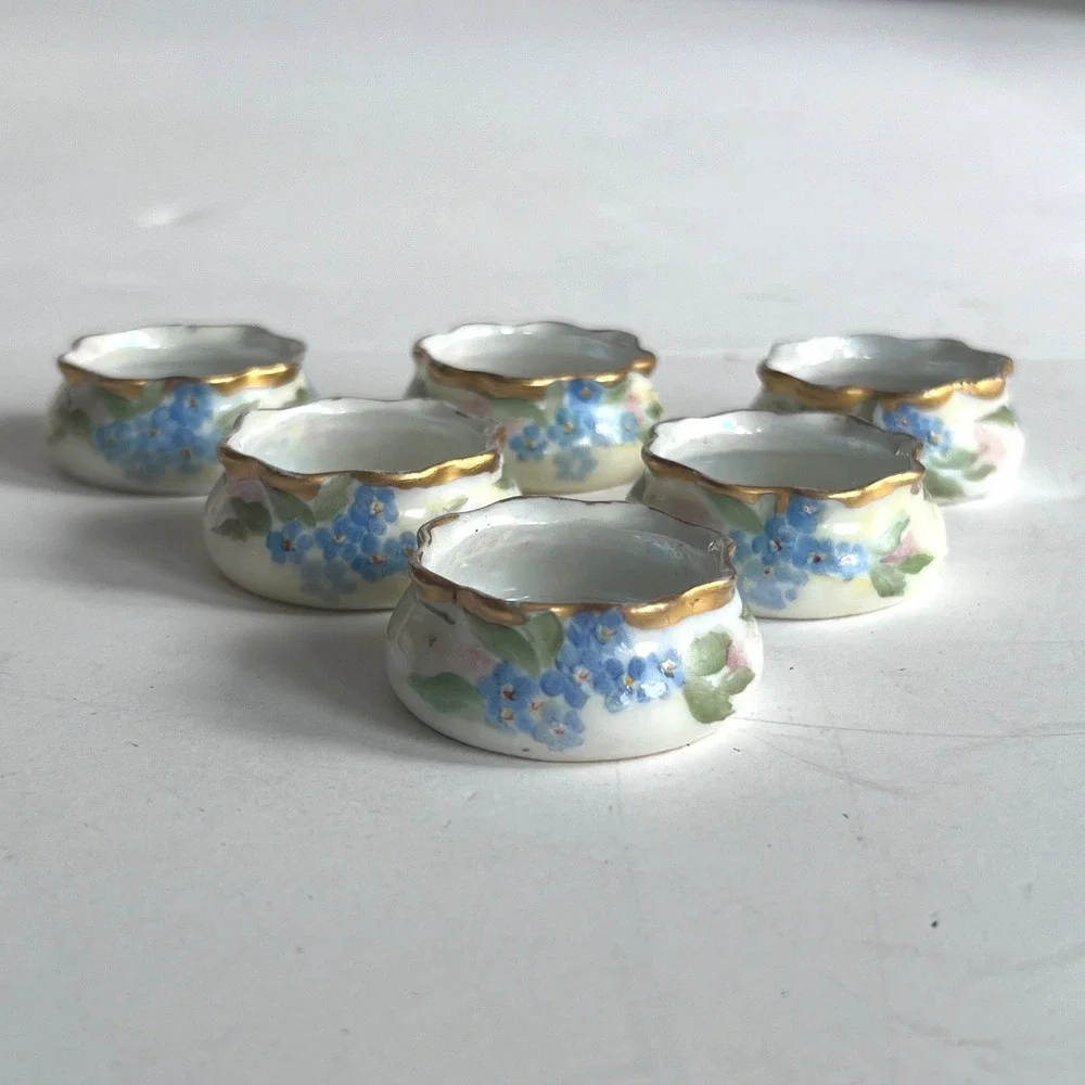 Antique O&EG Royal Austria Open Salts Set 6 Oscar Edgar Gutherz Floral Gold